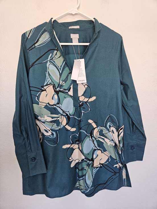 Chico's Tops - NWT Chicos | No Iron Stretch Tunic Urban Wildflower Teal Floral Top Womens 8 Med